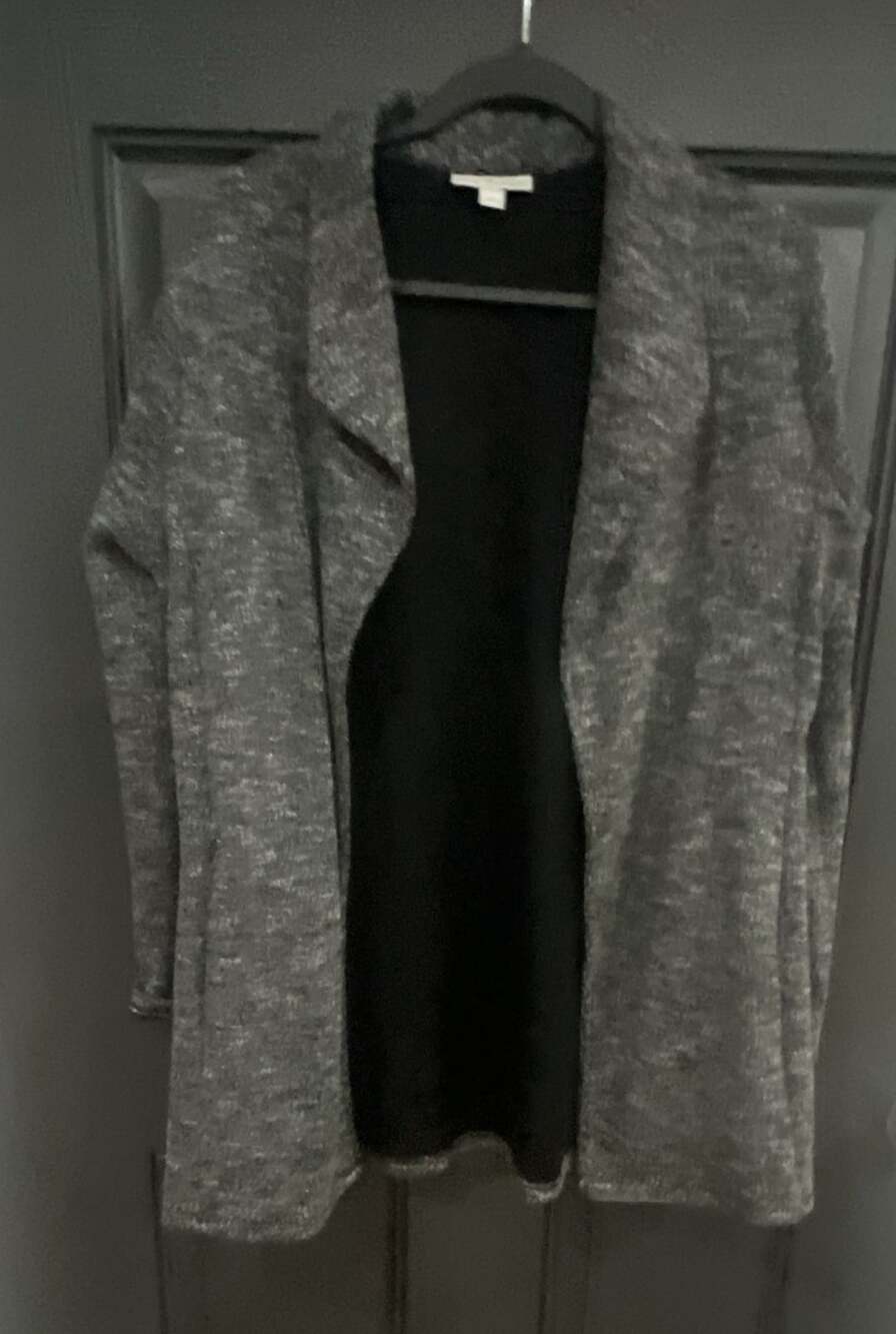Dana Buchman Open Front Cardigan Size L Gray Heather Knit Sweater Jacket